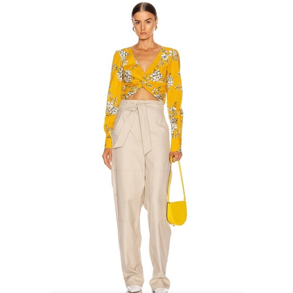 MARISSA WEBB Shirt Womens XS Yellow Karlee Cropped Twist Top Long Sleeve Floral - Picture 16 of 16